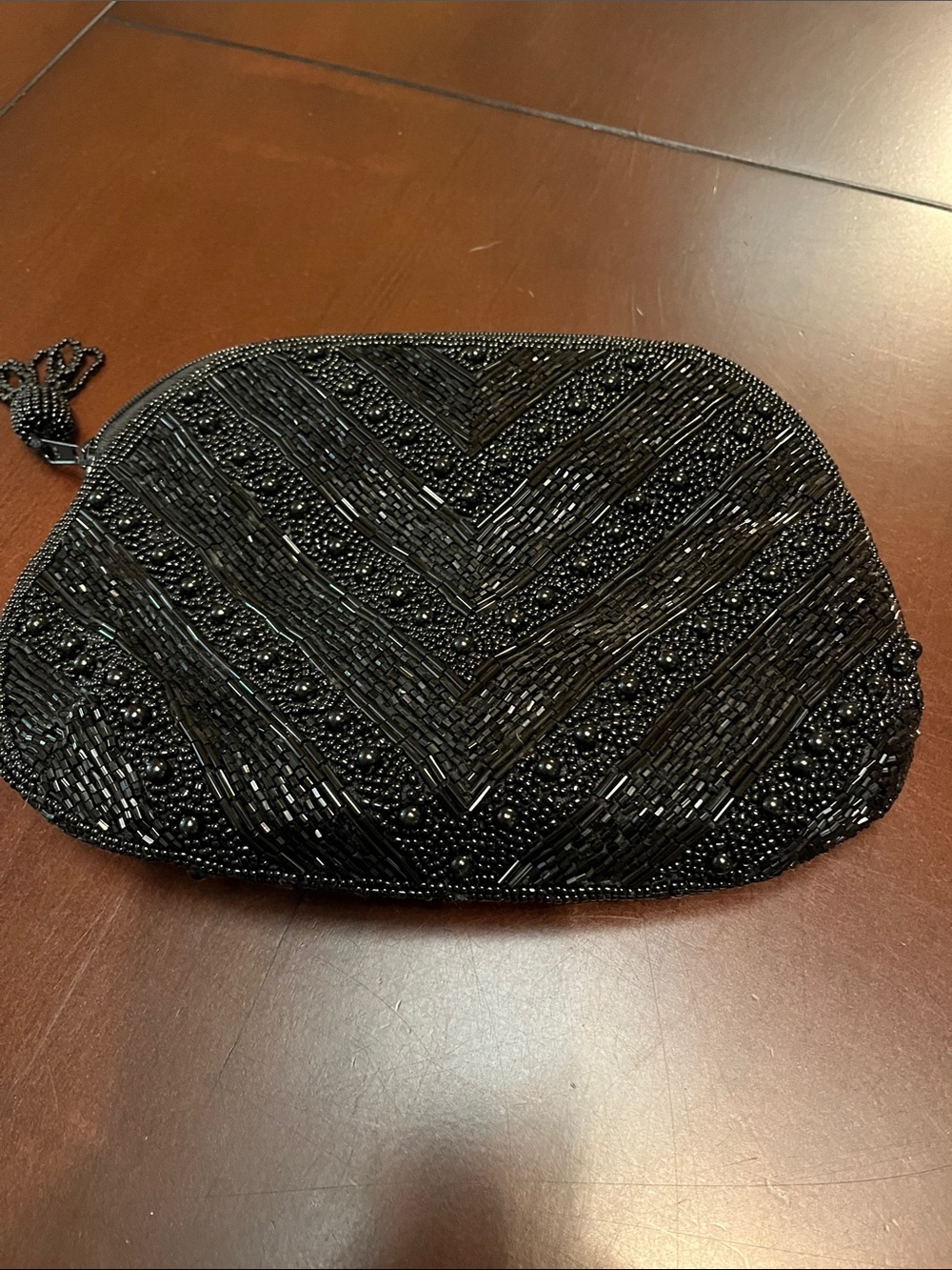 Beaded Black Evening Clutch Wristlet